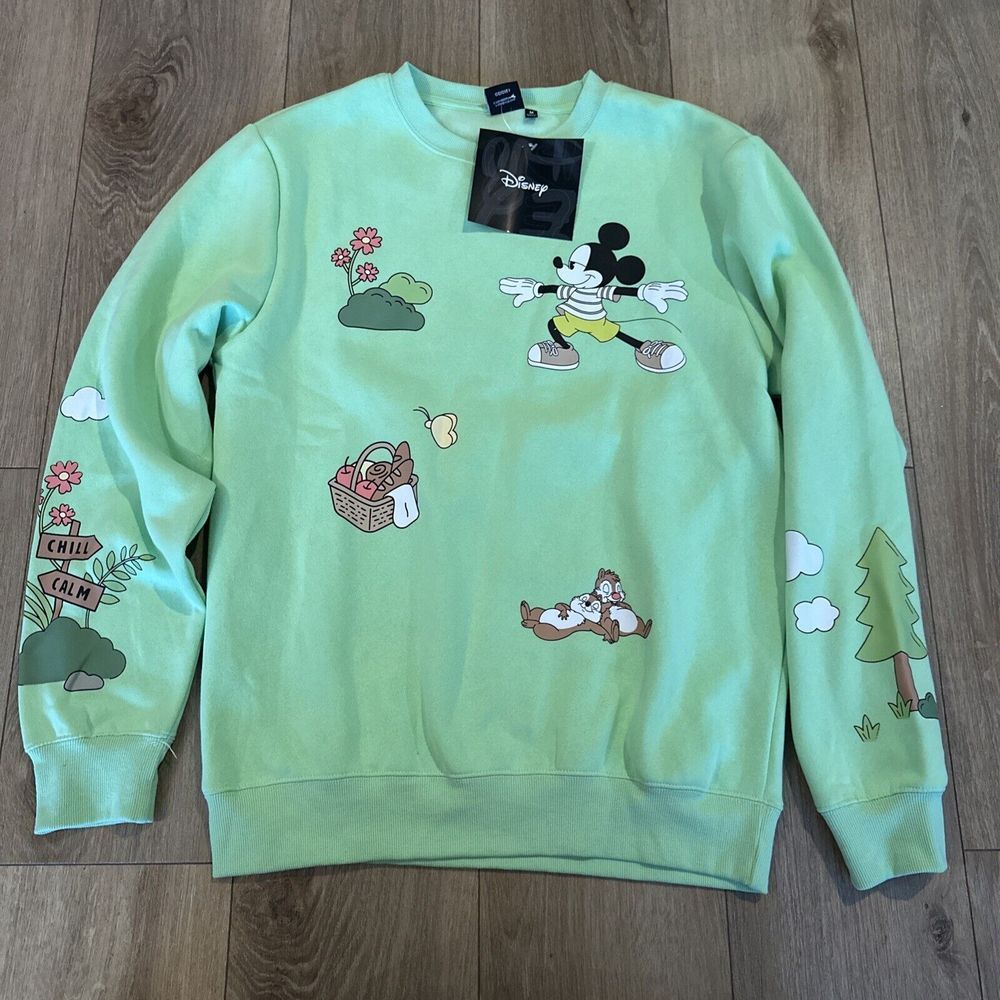 Disney Neon Crew Sweatshirt Graphic Junior's Size Medium Mickey & Friends NEW